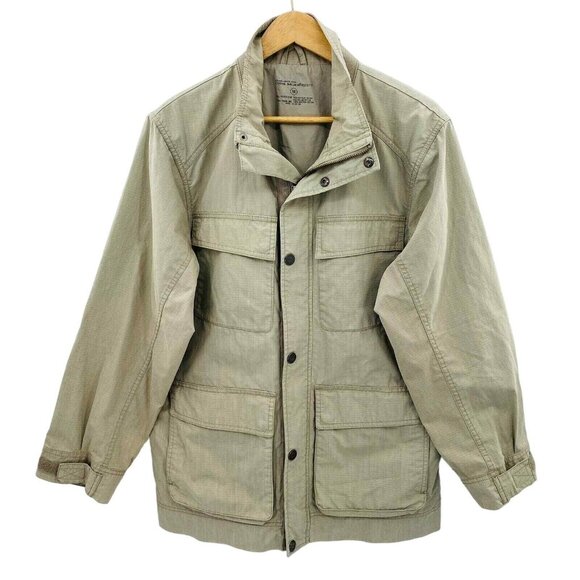 Gorpcore Eddie Bauer‎ Sport Barn Chore Jacket Mens M Khaki Cotton Blend Full Zip - Picture 1 of 10